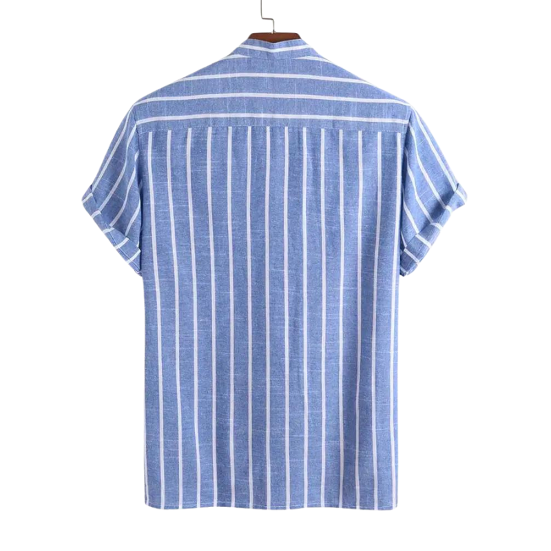 Camisa Masculina Azul Listrada Leve e Confortável