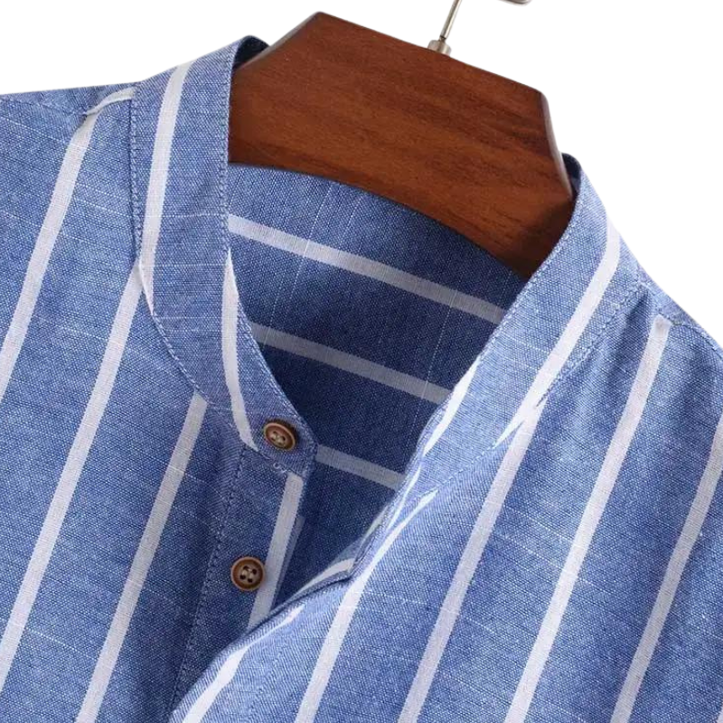 Camisa Masculina Azul Listrada Leve e Confortável