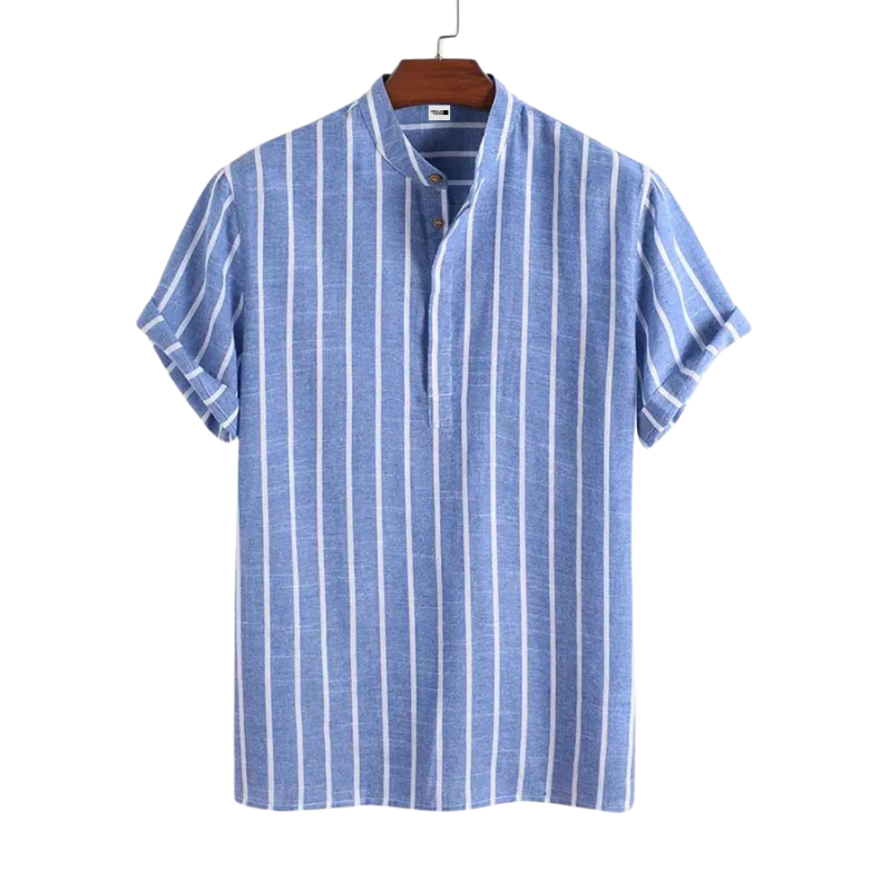Camisa Masculina Azul Listrada Leve e Confortável